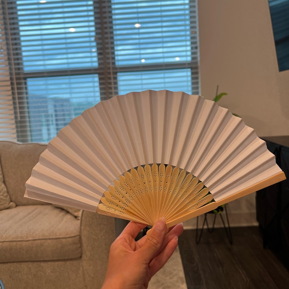 Elegant White and Tan Hand Fan